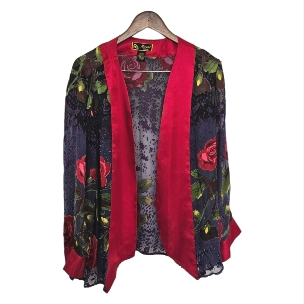 Floral boho burn out vevet silk blend sheer multicolor prints top size 1X - Picture 1 of 11